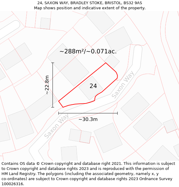 24, SAXON WAY, BRADLEY STOKE, BRISTOL, BS32 9AS: Plot and title map