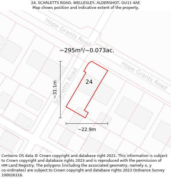 24, SCARLETTS ROAD, WELLESLEY, ALDERSHOT, GU11 4AE: Plot and title map