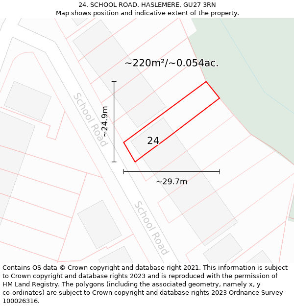 24, SCHOOL ROAD, HASLEMERE, GU27 3RN: Plot and title map