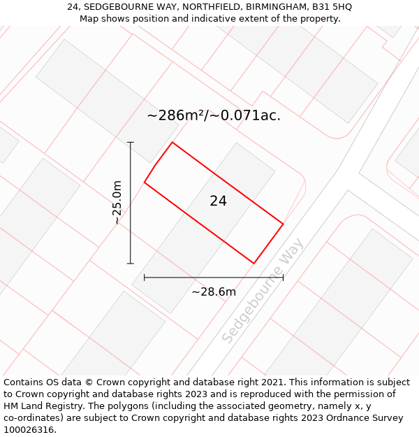 24, SEDGEBOURNE WAY, NORTHFIELD, BIRMINGHAM, B31 5HQ: Plot and title map