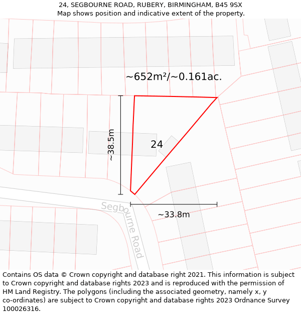 24, SEGBOURNE ROAD, RUBERY, BIRMINGHAM, B45 9SX: Plot and title map