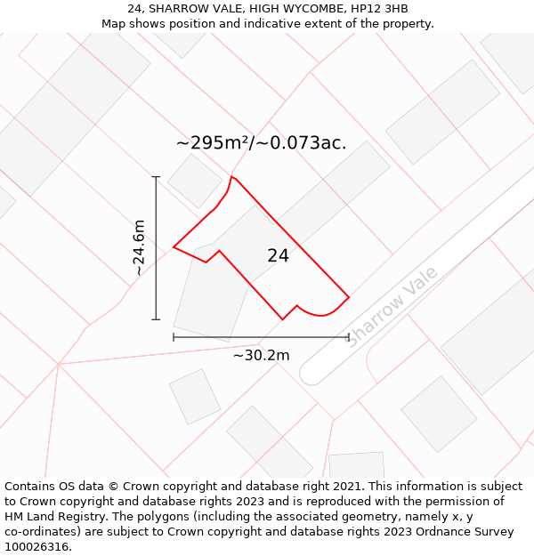 24, SHARROW VALE, HIGH WYCOMBE, HP12 3HB: Plot and title map