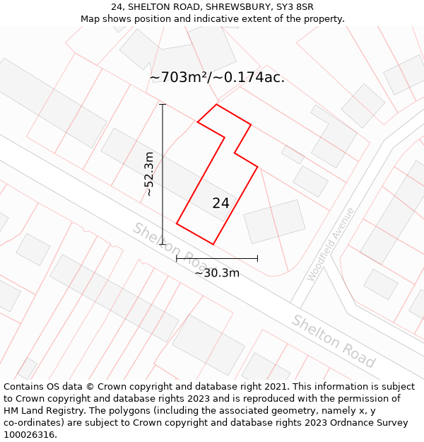 24, SHELTON ROAD, SHREWSBURY, SY3 8SR: Plot and title map