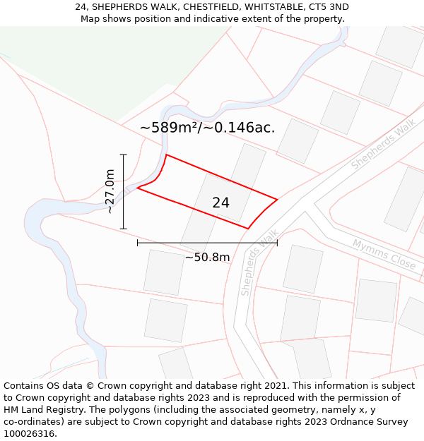 24, SHEPHERDS WALK, CHESTFIELD, WHITSTABLE, CT5 3ND: Plot and title map