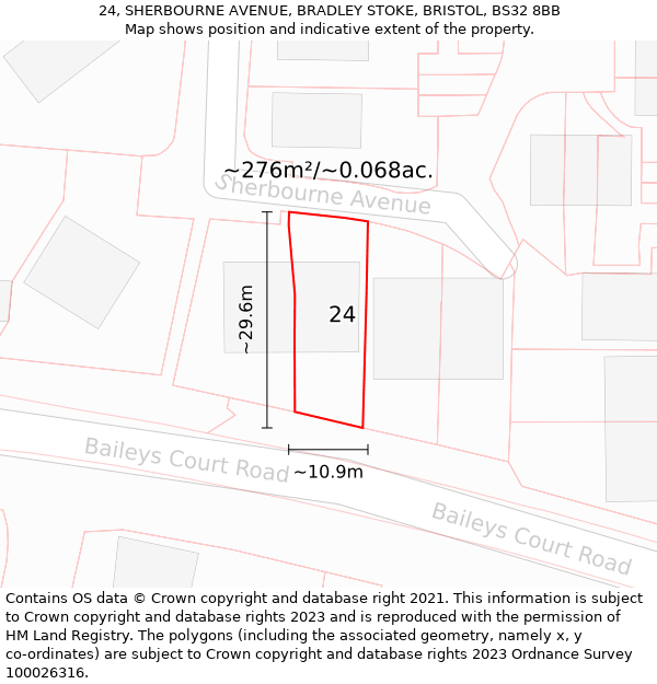 24, SHERBOURNE AVENUE, BRADLEY STOKE, BRISTOL, BS32 8BB: Plot and title map