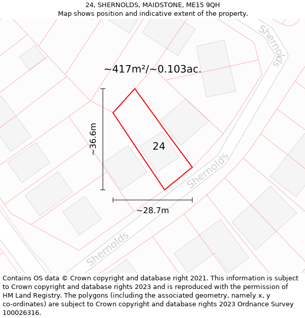 24, SHERNOLDS, MAIDSTONE, ME15 9QH: Plot and title map