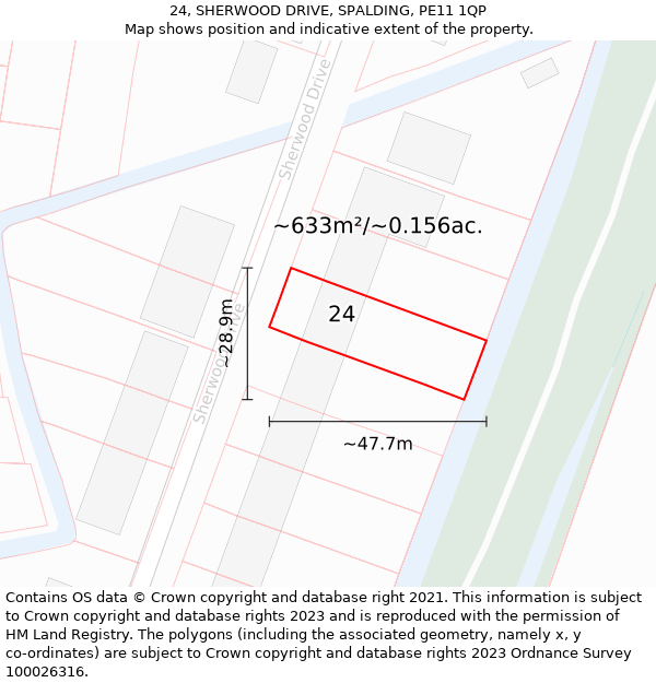 24, SHERWOOD DRIVE, SPALDING, PE11 1QP: Plot and title map