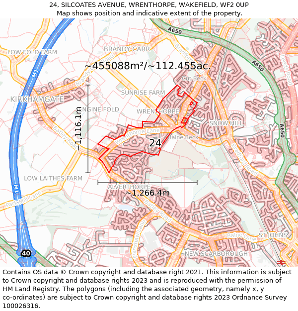 24, SILCOATES AVENUE, WRENTHORPE, WAKEFIELD, WF2 0UP: Plot and title map