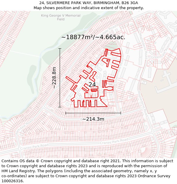 24, SILVERMERE PARK WAY, BIRMINGHAM, B26 3GA: Plot and title map