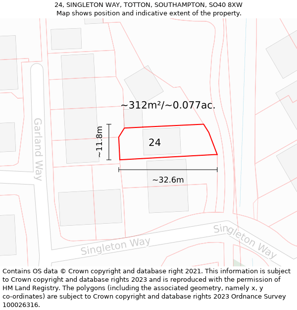 24, SINGLETON WAY, TOTTON, SOUTHAMPTON, SO40 8XW: Plot and title map