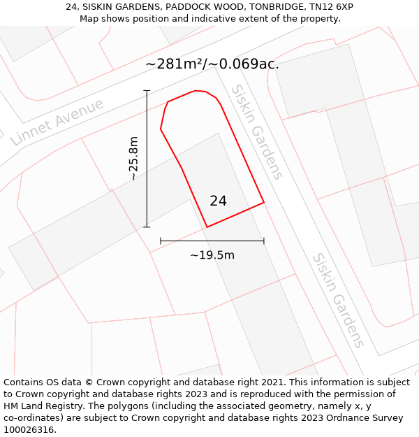 24, SISKIN GARDENS, PADDOCK WOOD, TONBRIDGE, TN12 6XP: Plot and title map