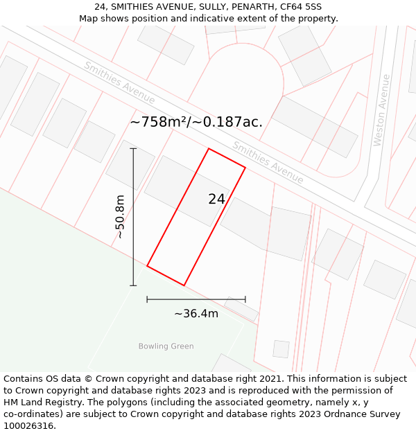 24, SMITHIES AVENUE, SULLY, PENARTH, CF64 5SS: Plot and title map