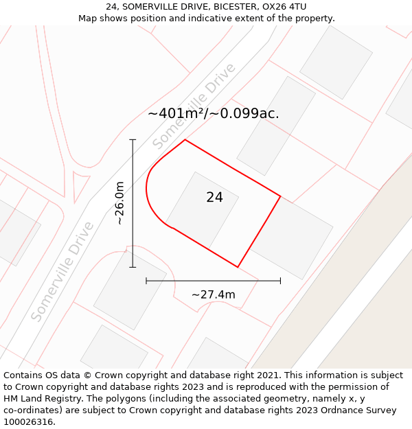 24, SOMERVILLE DRIVE, BICESTER, OX26 4TU: Plot and title map