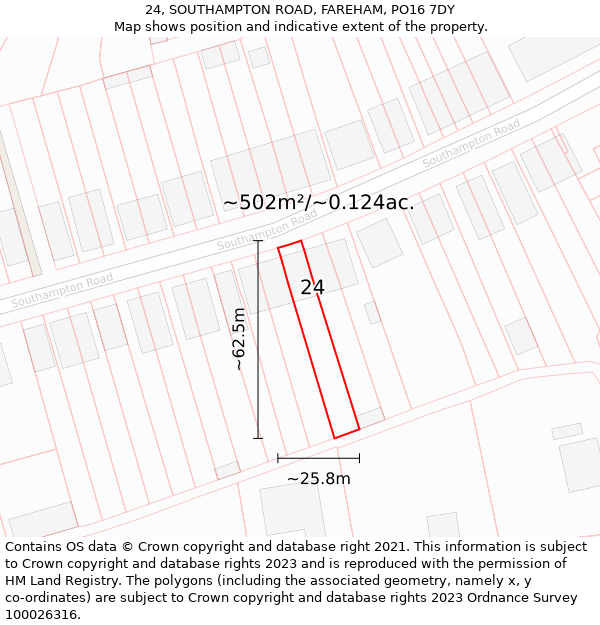 24, SOUTHAMPTON ROAD, FAREHAM, PO16 7DY: Plot and title map