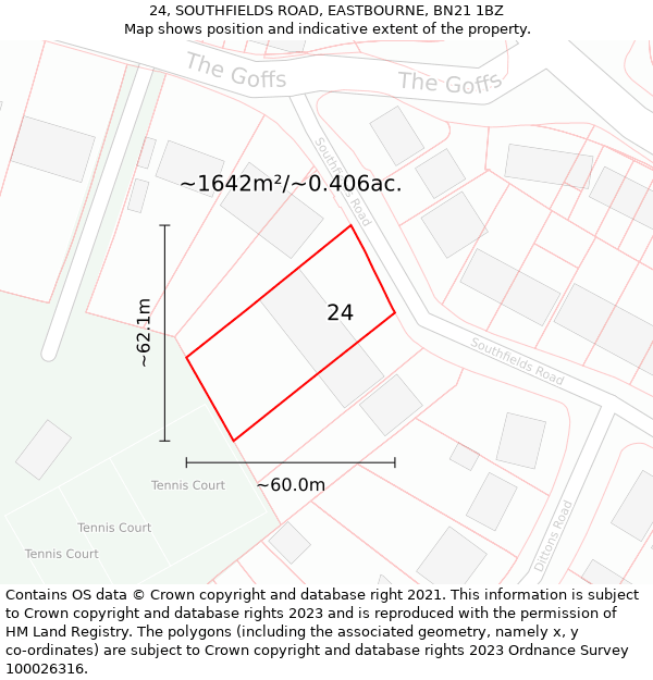 24, SOUTHFIELDS ROAD, EASTBOURNE, BN21 1BZ: Plot and title map