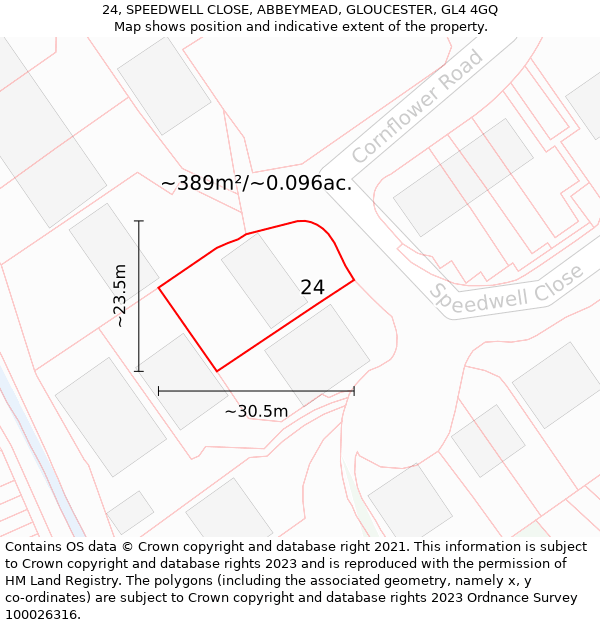 24, SPEEDWELL CLOSE, ABBEYMEAD, GLOUCESTER, GL4 4GQ: Plot and title map