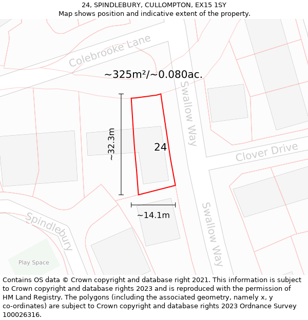 24, SPINDLEBURY, CULLOMPTON, EX15 1SY: Plot and title map