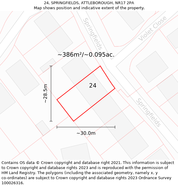 24, SPRINGFIELDS, ATTLEBOROUGH, NR17 2PA: Plot and title map