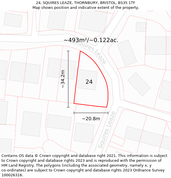 24, SQUIRES LEAZE, THORNBURY, BRISTOL, BS35 1TF: Plot and title map