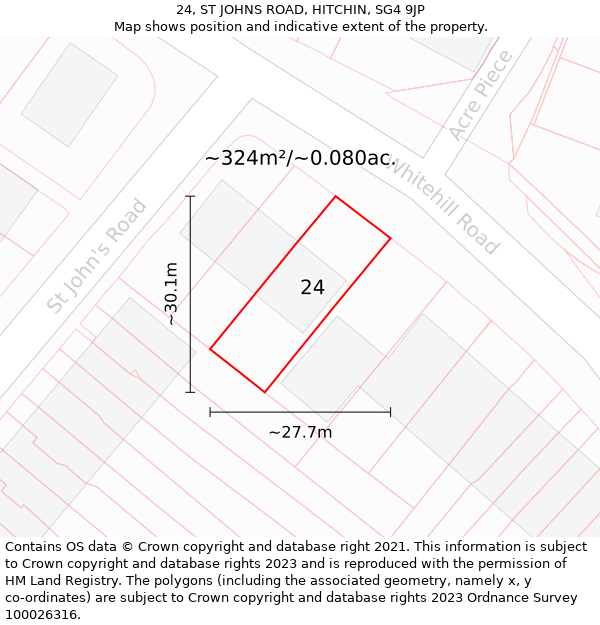 24, ST JOHNS ROAD, HITCHIN, SG4 9JP: Plot and title map