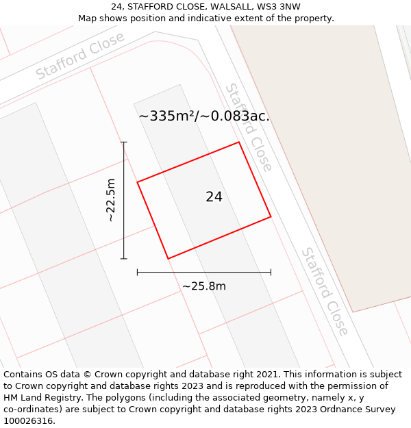 24, STAFFORD CLOSE, WALSALL, WS3 3NW: Plot and title map