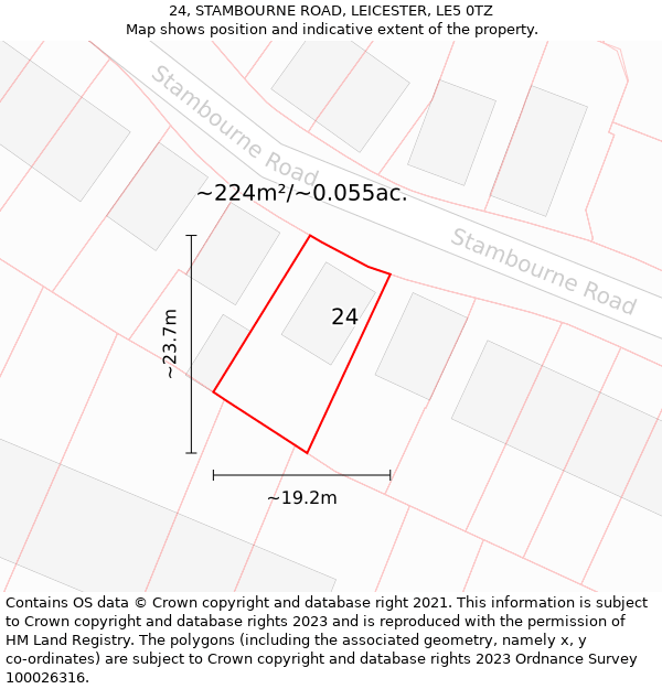 24, STAMBOURNE ROAD, LEICESTER, LE5 0TZ: Plot and title map