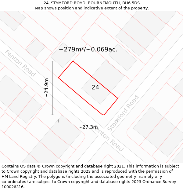 24, STAMFORD ROAD, BOURNEMOUTH, BH6 5DS: Plot and title map