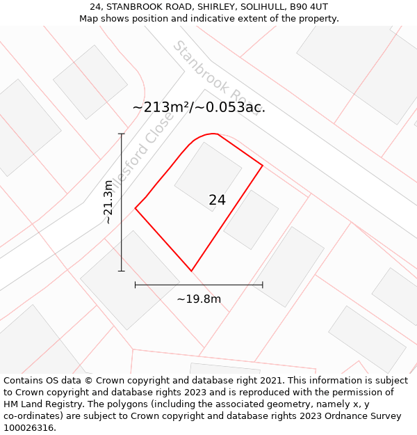 24, STANBROOK ROAD, SHIRLEY, SOLIHULL, B90 4UT: Plot and title map