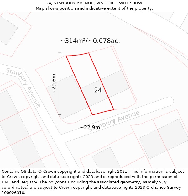 24, STANBURY AVENUE, WATFORD, WD17 3HW: Plot and title map
