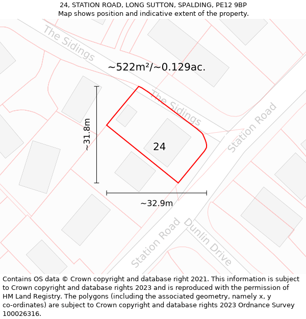 24, STATION ROAD, LONG SUTTON, SPALDING, PE12 9BP: Plot and title map