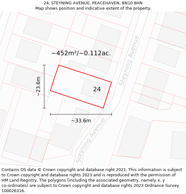 24, STEYNING AVENUE, PEACEHAVEN, BN10 8HN: Plot and title map