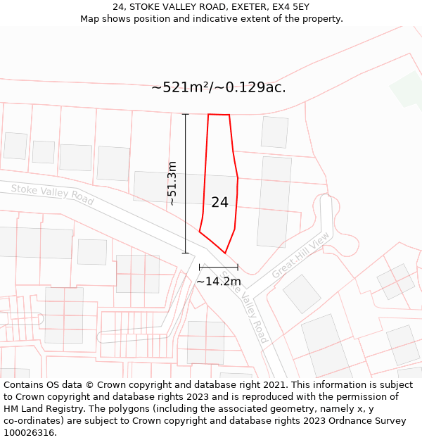 24, STOKE VALLEY ROAD, EXETER, EX4 5EY: Plot and title map