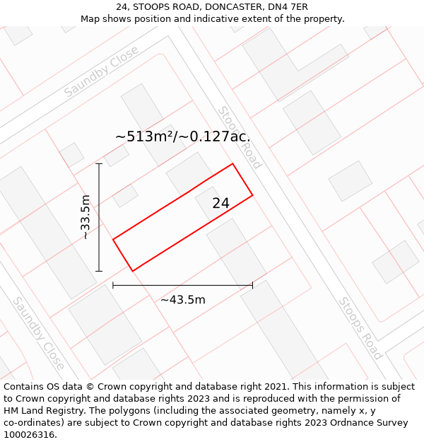 24, STOOPS ROAD, DONCASTER, DN4 7ER: Plot and title map