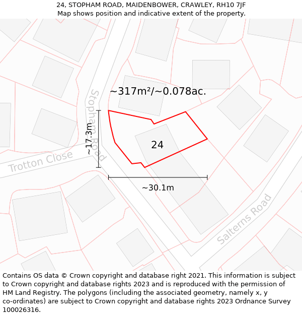 24, STOPHAM ROAD, MAIDENBOWER, CRAWLEY, RH10 7JF: Plot and title map