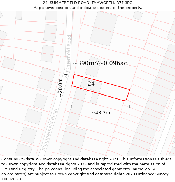 24, SUMMERFIELD ROAD, TAMWORTH, B77 3PG: Plot and title map