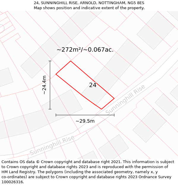 24, SUNNINGHILL RISE, ARNOLD, NOTTINGHAM, NG5 8ES: Plot and title map