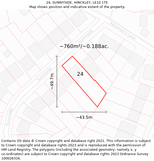 24, SUNNYSIDE, HINCKLEY, LE10 1TE: Plot and title map