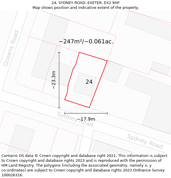 24, SYDNEY ROAD, EXETER, EX2 9AP: Plot and title map