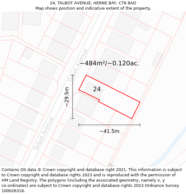 24, TALBOT AVENUE, HERNE BAY, CT6 8AD: Plot and title map