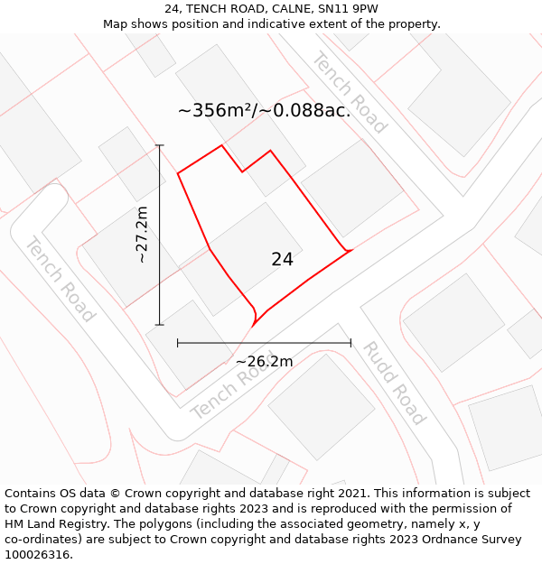 24, TENCH ROAD, CALNE, SN11 9PW: Plot and title map