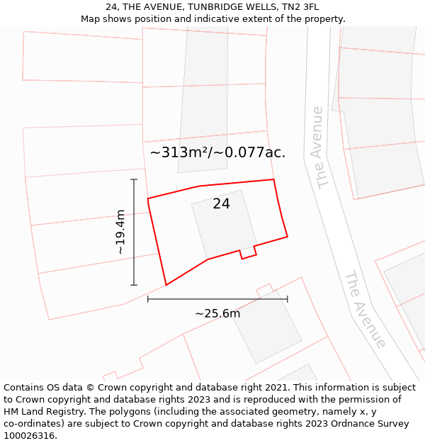 24, THE AVENUE, TUNBRIDGE WELLS, TN2 3FL: Plot and title map