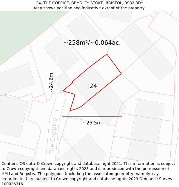 24, THE COPPICE, BRADLEY STOKE, BRISTOL, BS32 8DY: Plot and title map