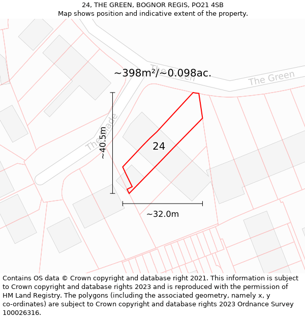 24, THE GREEN, BOGNOR REGIS, PO21 4SB: Plot and title map