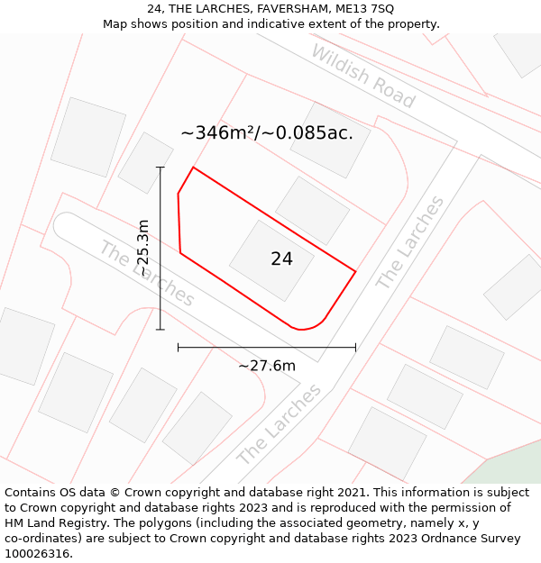 24, THE LARCHES, FAVERSHAM, ME13 7SQ: Plot and title map