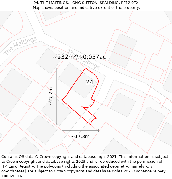 24, THE MALTINGS, LONG SUTTON, SPALDING, PE12 9EX: Plot and title map