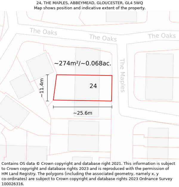 24, THE MAPLES, ABBEYMEAD, GLOUCESTER, GL4 5WQ: Plot and title map