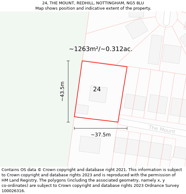 24, THE MOUNT, REDHILL, NOTTINGHAM, NG5 8LU: Plot and title map