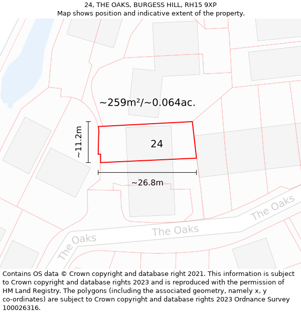 24, THE OAKS, BURGESS HILL, RH15 9XP: Plot and title map