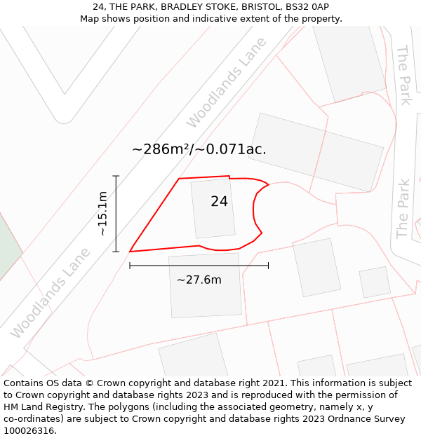 24, THE PARK, BRADLEY STOKE, BRISTOL, BS32 0AP: Plot and title map