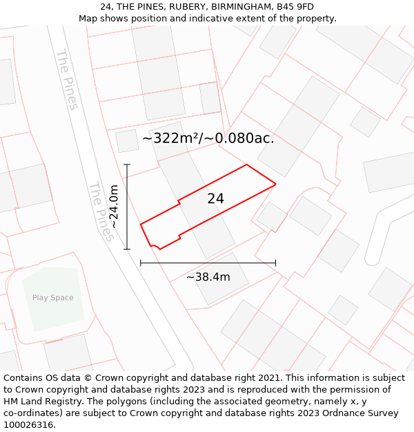 24, THE PINES, RUBERY, BIRMINGHAM, B45 9FD: Plot and title map